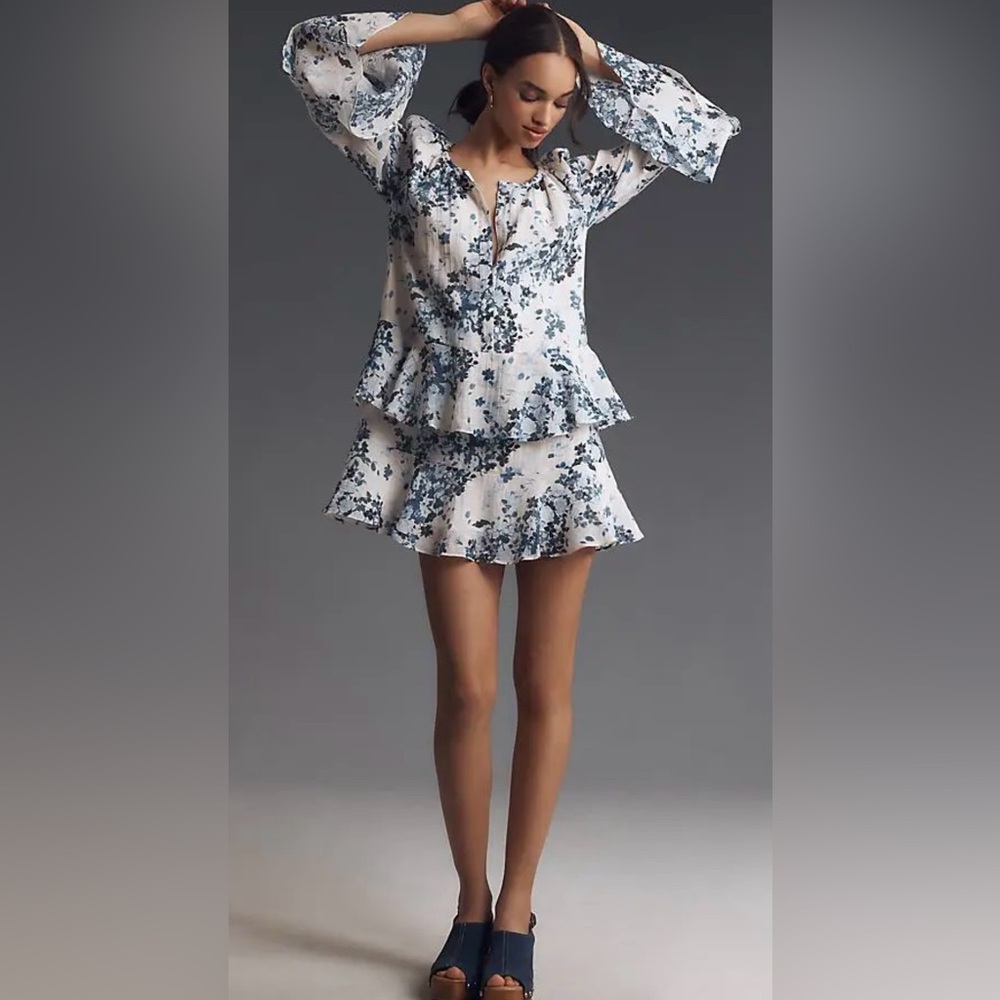 Anthropologie Maeve long sleeve v neck mini swing dress - Picture 7 of 7